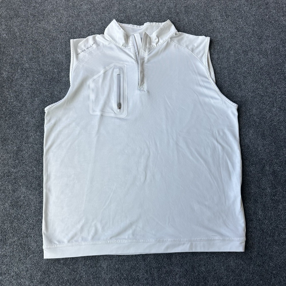 Peter Millar Crown Sport Men's L White Arrow Performance Quarter-Zip Vest Golf